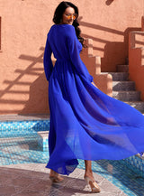 Elora Blue Long Sleeve Sheer Maxi Dress - Fashion Genie Boutique
