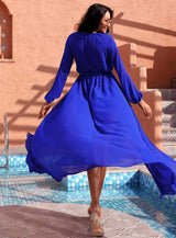 Elora Blue Long Sleeve Sheer Maxi Dress - Fashion Genie Boutique