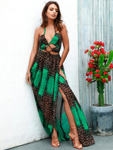 Emma Green Plunge Leopard Cross Maxi Dress - Fashion Genie Boutique