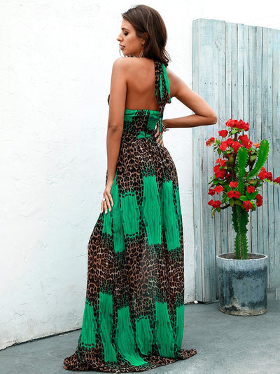Emma Green Plunge Leopard Cross Maxi Dress - Fashion Genie Boutique