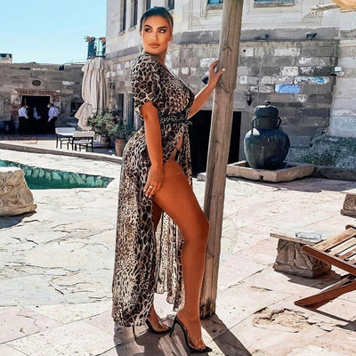 Bali Sunset Black Leopard Kaftan Cover-Up - Fashion Genie Boutique