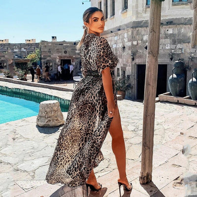 Bali Sunset Black Leopard Kaftan Cover-Up - Fashion Genie Boutique