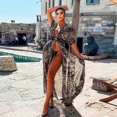 Bali Sunset Black Leopard Kaftan Cover-Up - Fashion Genie Boutique