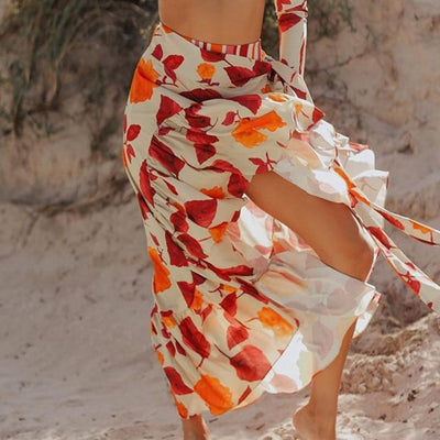 Alicia Orange Asymmetrical Bikini & Sarong Skirt - Fashion Genie Boutique
