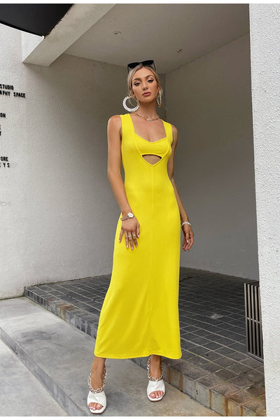 Certain Things Yellow Cut Out Maxi Dress - Fashion Genie Boutique