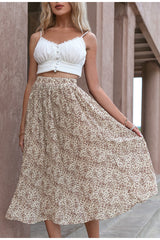 Day Drinks Brown Print Midi Skirt - Fashion Genie Boutique