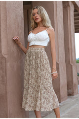 Day Drinks Brown Print Midi Skirt - Fashion Genie Boutique