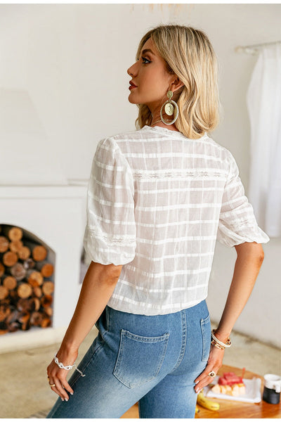 Sassy And Sweet White Button Up Blouse - Fashion Genie Boutique