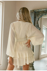 Maisey Beige Long Sleeve Ruffle Mini Dress - Fashion Genie Boutique