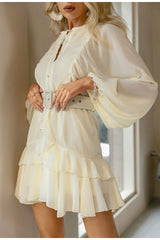 Maisey Beige Long Sleeve Ruffle Mini Dress - Fashion Genie Boutique
