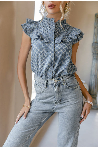 Celina Blue Ruffle Blouse - Fashion Genie Boutique