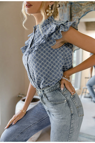 Celina Blue Ruffle Blouse - Fashion Genie Boutique