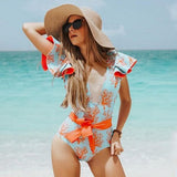 Nadia Orange & Blue Ruffle Sleeve Swimsuit - Fashion Genie Boutique