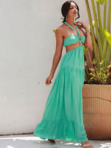 Angila Green Halter Cut Out Maxi Dress - Fashion Genie Boutique