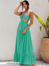 Angila Green Halter Cut Out Maxi Dress - Fashion Genie Boutique
