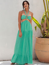Angila Green Halter Cut Out Maxi Dress - Fashion Genie Boutique
