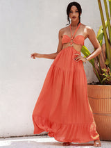Angila Orange Halter Cut Out Maxi Dress - Fashion Genie Boutique
