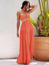 Angila Orange Halter Cut Out Maxi Dress - Fashion Genie Boutique