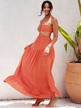 Angila Orange Halter Cut Out Maxi Dress - Fashion Genie Boutique