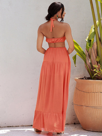 Angila Orange Halter Cut Out Maxi Dress - Fashion Genie Boutique