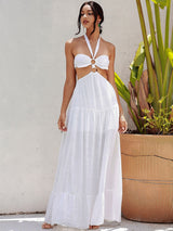 Angila White Halter Cut Out Maxi Dress - Fashion Genie Boutique