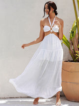 Angila White Halter Cut Out Maxi Dress - Fashion Genie Boutique