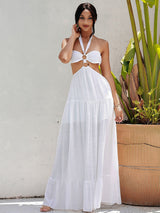 Angila White Halter Cut Out Maxi Dress - Fashion Genie Boutique