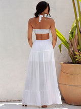 Angila White Halter Cut Out Maxi Dress - Fashion Genie Boutique