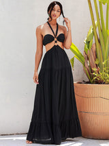Angila Black Halter Cut Out Maxi Dress - Fashion Genie Boutique