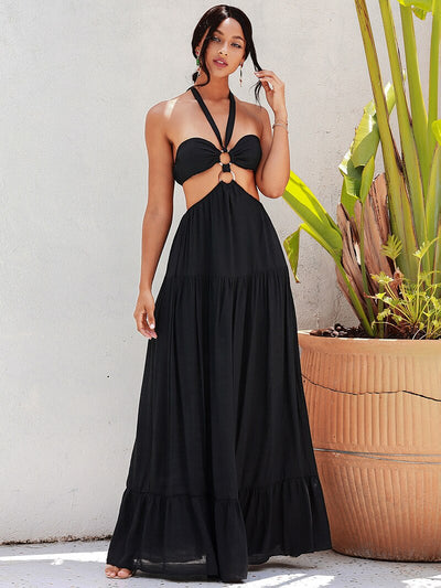 Angila Black Halter Cut Out Maxi Dress - Fashion Genie Boutique