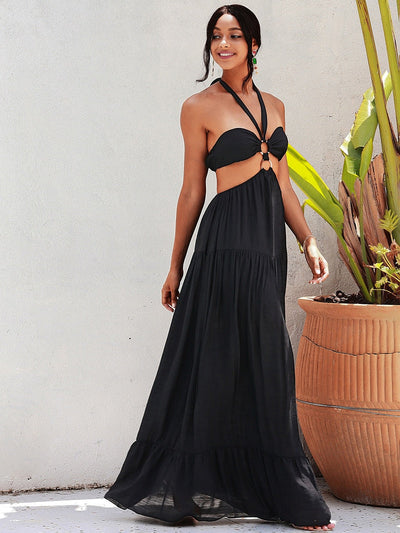 Angila Black Halter Cut Out Maxi Dress - Fashion Genie Boutique