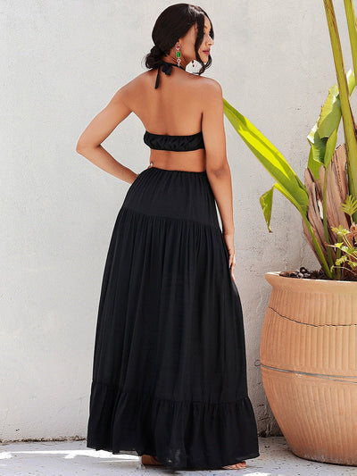 Angila Black Halter Cut Out Maxi Dress - Fashion Genie Boutique