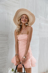 Josie Pink Strapless Ruffle Mini Dress - Fashion Genie Boutique
