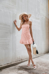 Josie Pink Strapless Ruffle Mini Dress - Fashion Genie Boutique