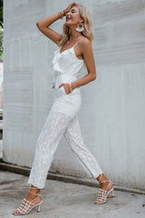 Girl Next Door White Ruffle Jumpsuit - Fashion Genie Boutique