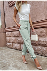 Belle Green Mid Waist Straight Leg Trousers - Fashion Genie Boutique