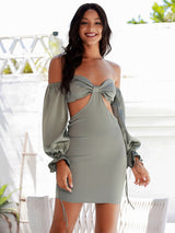 In The Night Green Bardot Long Sleeve Mini Dress - Fashion Genie Boutique