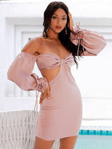 In The Night Pink Bardot Long Sleeve Mini Dress - Fashion Genie Boutique