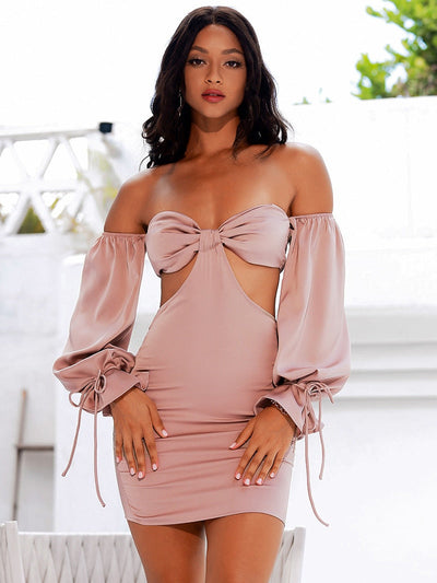 In The Night Pink Bardot Long Sleeve Mini Dress - Fashion Genie Boutique