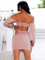 In The Night Pink Bardot Long Sleeve Mini Dress - Fashion Genie Boutique