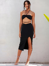 Seeking Love Black Crop Top & Midi Skirt Co-Ord - Fashion Genie Boutique