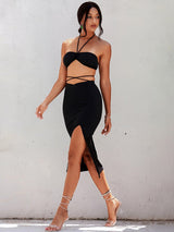 Seeking Love Black Crop Top & Midi Skirt Co-Ord - Fashion Genie Boutique
