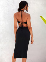 Seeking Love Black Crop Top & Midi Skirt Co-Ord - Fashion Genie Boutique