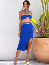 Seeking Love Blue Crop Top & Midi Skirt Co-Ord - Fashion Genie Boutique