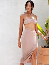 Seeking Love Nude Crop Top & Midi Skirt Co-Ord - Fashion Genie Boutique