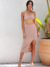 Seeking Love Nude Crop Top & Midi Skirt Co-Ord - Fashion Genie Boutique