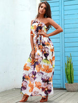 Fiesta Multi Floral Print One Shoulder Maxi Dress - Fashion Genie Boutique