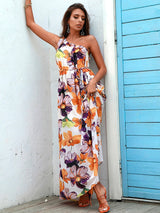 Fiesta Multi Floral Print One Shoulder Maxi Dress - Fashion Genie Boutique