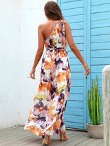 Fiesta Multi Floral Print One Shoulder Maxi Dress - Fashion Genie Boutique