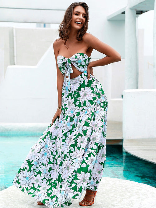 Flirt Factor Green Strapless Cut Out Maxi Dress - Fashion Genie Boutique